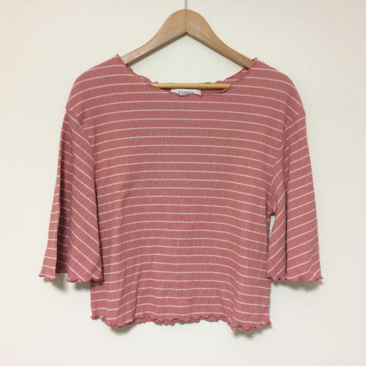 ローリーズファーム LOWRYS FARM カットソー 七分袖 M ストライプ 桃 / ピンク / X 白 / ホワイト /  レディース USED 古着 中古 10034908