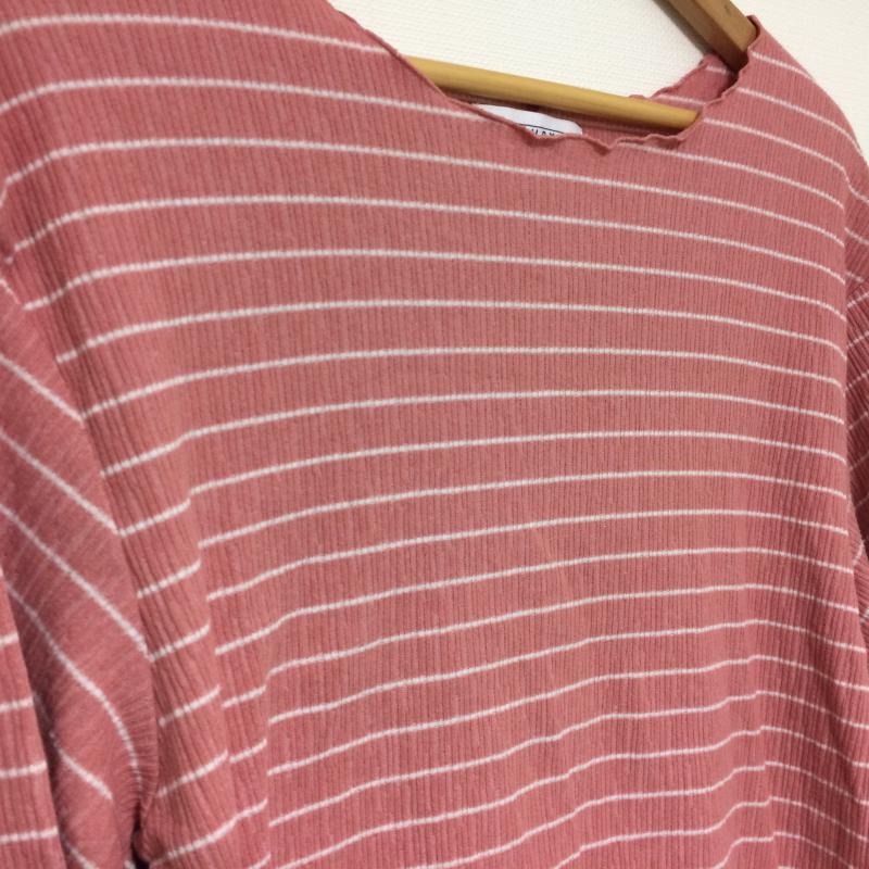 ローリーズファーム LOWRYS FARM カットソー 七分袖 M ストライプ 桃 / ピンク / X 白 / ホワイト /  レディース USED 古着 中古 10034908