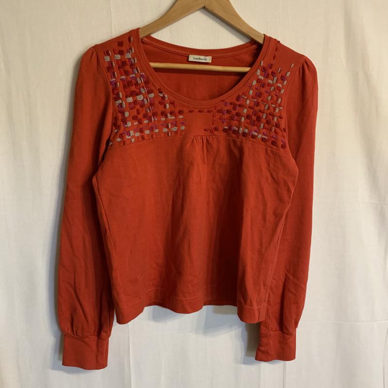 キャシャレル CACHAREL カットソー 長袖 1 無地 X 刺繍 赤 / レッド /  レディース USED 古着 中古 10034923