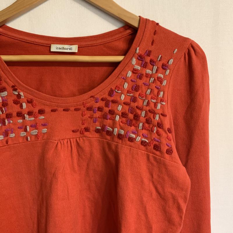 キャシャレル CACHAREL カットソー 長袖 1 無地 X 刺繍 赤 / レッド /  レディース USED 古着 中古 10034923