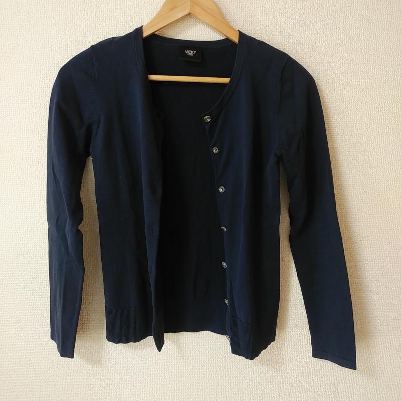 ビッキークチュール VICKYCOUTURE カーディガン 長袖 2 無地 紺 / ネイビー / レディース USED 古着 中古 10035266