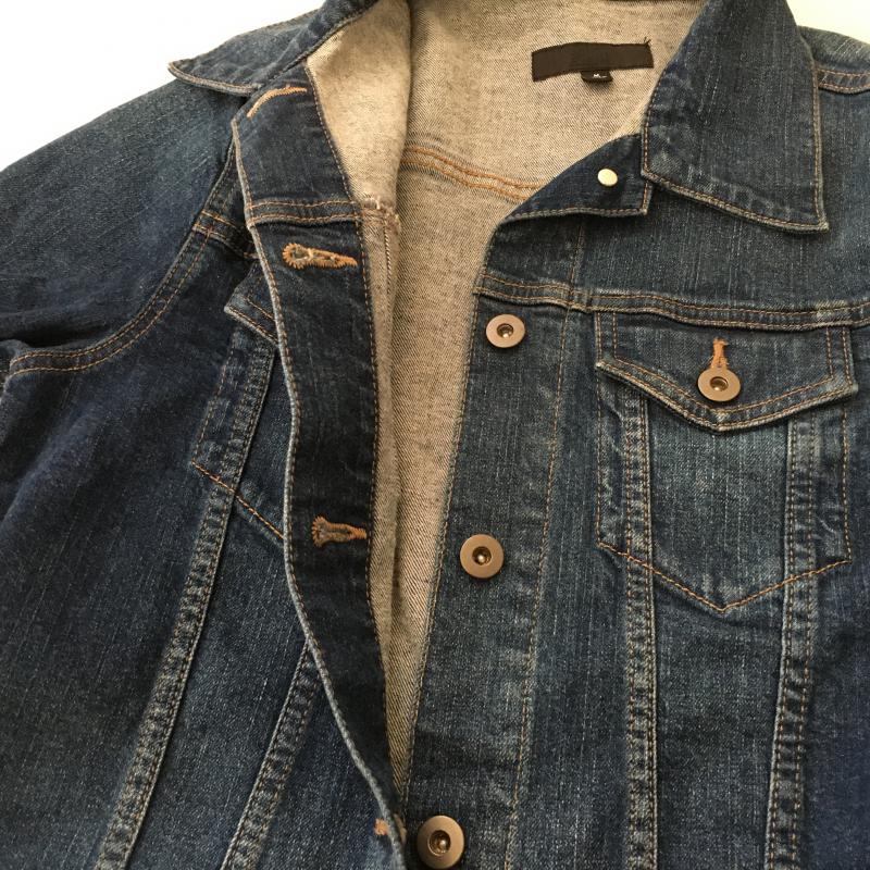 ユニクロ UNIQLO ジャケット、上着 ジャンパー、ブルゾン M 無地 X ダメージ加工 インディゴ / インディゴ / レディース USED 古着 中古 10035272