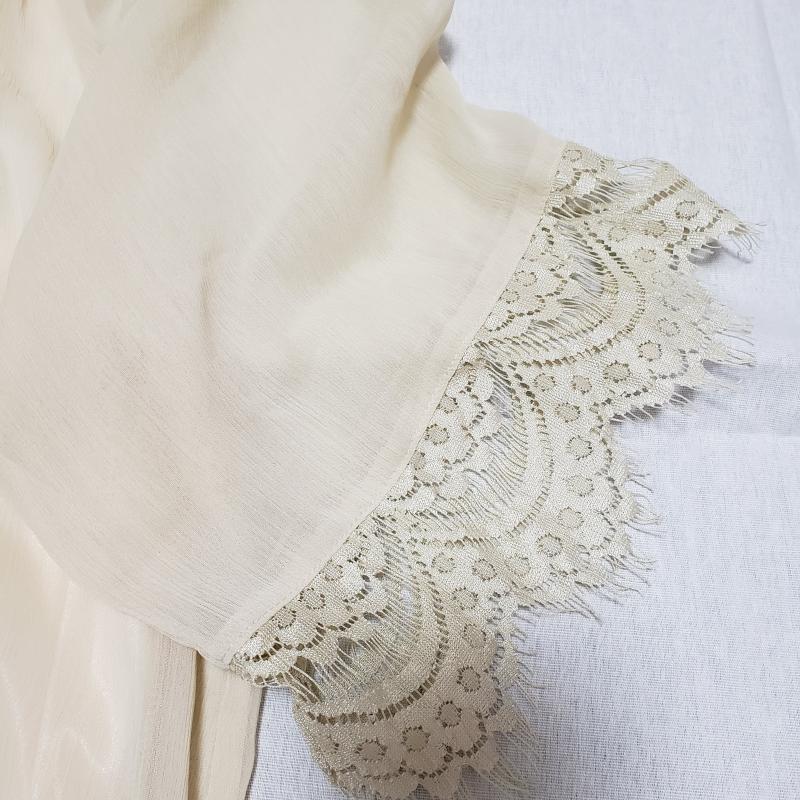 ミッシェル・クラン MICHEL KLEIN カットソー 半袖 袖レース/シフォン/袖透け素材 38 無地 X  X ワンポイント 銀 / シルバー / X 金 / ゴールド / X ベージュ / ベージュ /  レディース USED 古着 中古 10035599