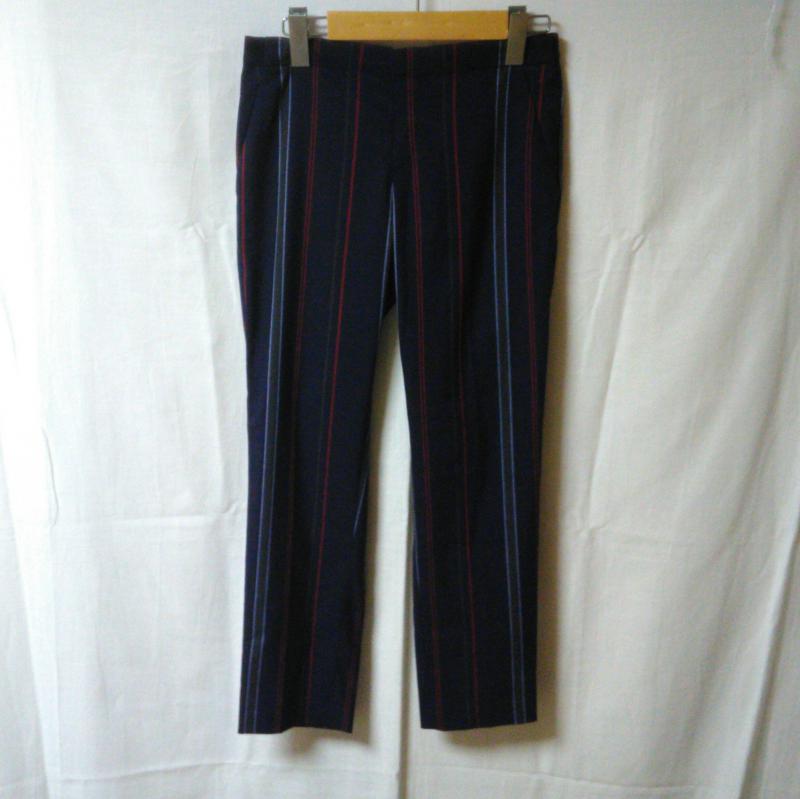 ユニクロ UNIQLO パンツ スラックス M ストライプ 青 / ブルー / X 赤 / レッド / X 灰 / グレー / X 紺 / ネイビー / レディース USED 古着 中古 10035601