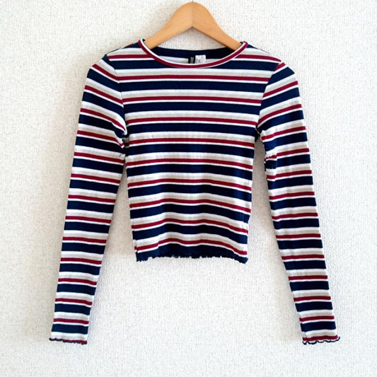 ヘンネスアンドモーリッツ H&M ニット、セーター 長袖 薄地ニットカットソー XS ボーダー柄 白 / ホワイト / X ベージュ / ベージュ / X 赤 / レッド / X 紺 / ネイビー /  レディース USED 古着 中古 10035624