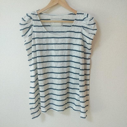 ラグナムーン LAGUNAMOON カットソー 長袖 FREE ボーダー柄 X 刺繍 白 / ホワイト / X 黒 / ブラック /  レディース USED 古着 中古 10035647