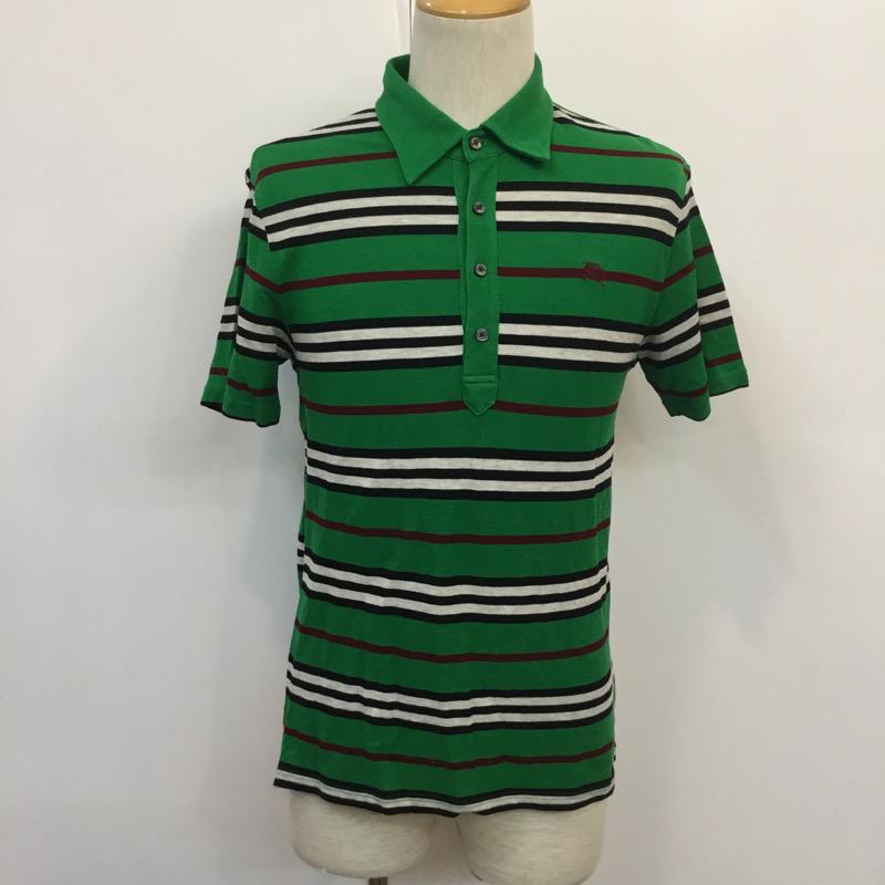 バーバリーブラックレーベル BURBERRY BLACK LABEL ポロシャツ 半袖 ボーダー 2 ボーダー柄 緑 / グリーン / メンズ USED 古着 中古 10035857