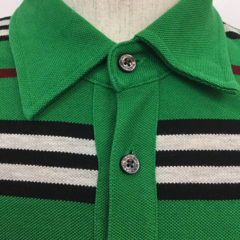 バーバリーブラックレーベル BURBERRY BLACK LABEL ポロシャツ 半袖 ボーダー 2 ボーダー柄 緑 / グリーン / メンズ USED 古着 中古 10035857