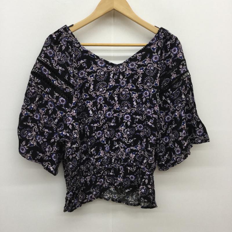 ジーナシス JEANASIS カットソー 七分袖 FREE 花柄 黒 / ブラック /  レディース USED 古着 中古 10036166