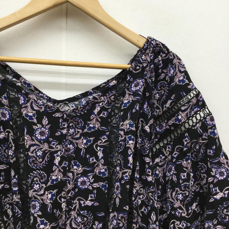 ジーナシス JEANASIS カットソー 七分袖 FREE 花柄 黒 / ブラック /  レディース USED 古着 中古 10036166