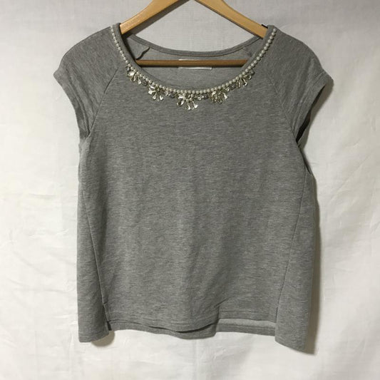 アントマリーズ Aunt Marie's カットソー 半袖 ビジュー パール FREE 無地 灰 / グレー /  レディース USED 古着 中古 10036416