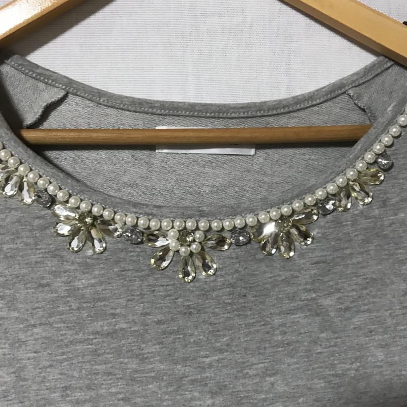 アントマリーズ Aunt Marie's カットソー 半袖 ビジュー パール FREE 無地 灰 / グレー /  レディース USED 古着 中古 10036416