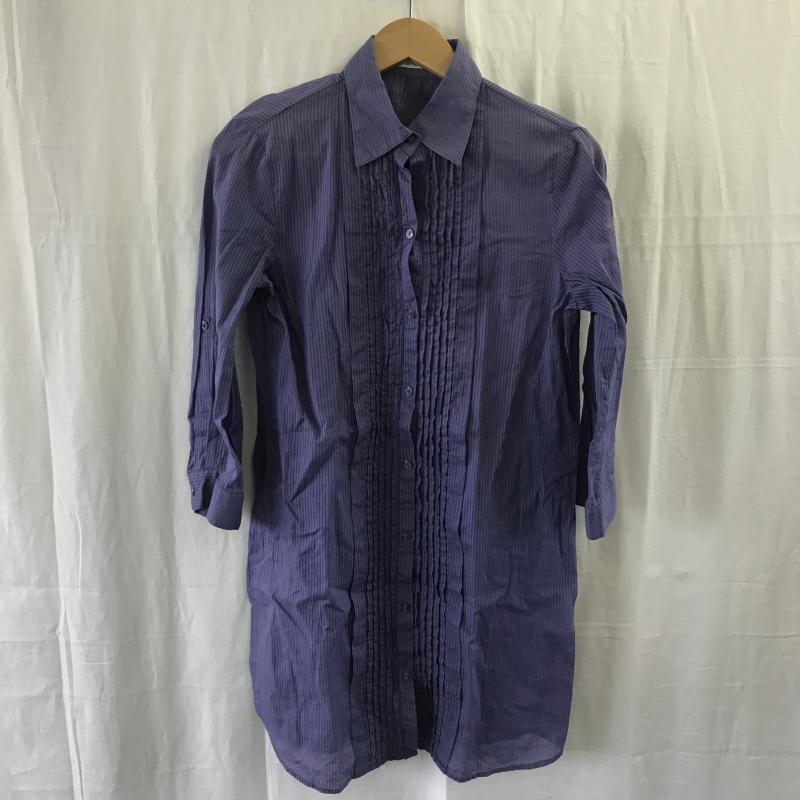 オフオン OFUON シャツ、ブラウス 長袖 38 ストライプ 紫 / パープル / X 紺 / ネイビー / レディース USED 古着 中古 10036457