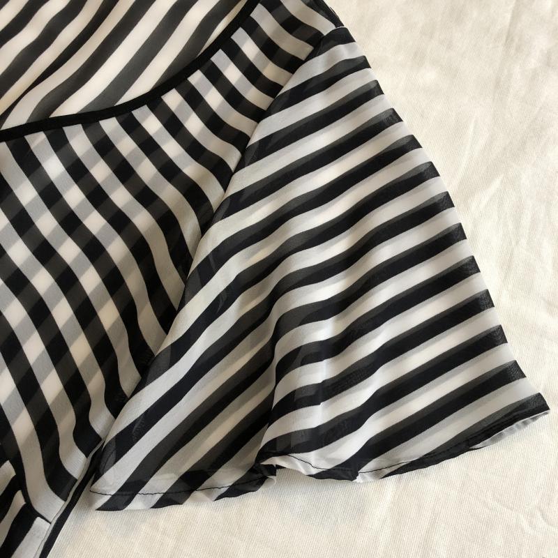 ビッキークチュール VICKYCOUTURE カットソー 半袖 シフォン Vネック フレアスリーブ 2 ストライプ 白 / ホワイト / X 黒 / ブラック /  レディース USED 古着 中古 10036850