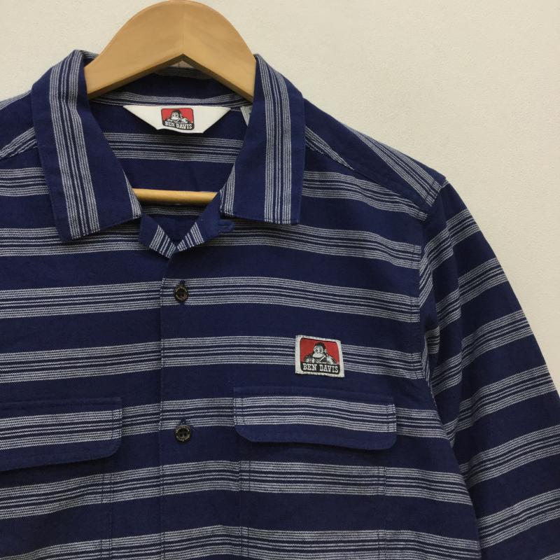 ベンデイビス BEN DAVIS シャツ、ブラウス 長袖 S ボーダー柄 白 / ホワイト / X 紺 / ネイビー / メンズ USED 古着 中古 10038288
