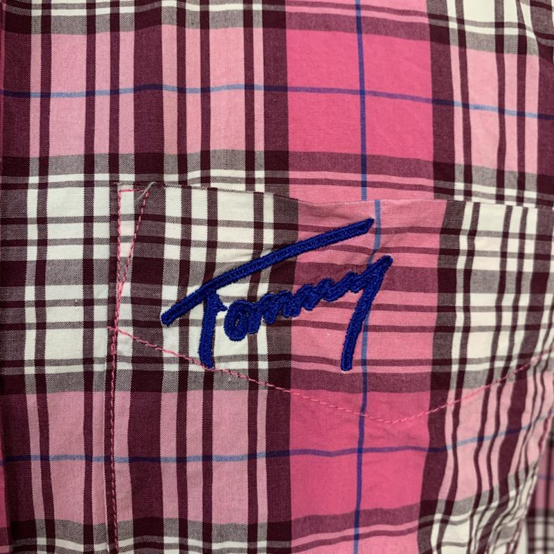 トミー TOMMY シャツ、ブラウス 長袖 チェックシャツ S チェック 桃 / ピンク / メンズ USED 古着 中古 10038895