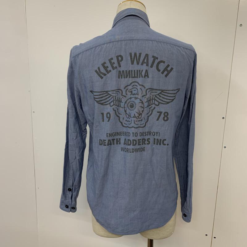 ミシカ MISHKA シャツ、ブラウス 長袖 XS ロゴ、文字 水色 / ライトブルー / メンズ USED 古着 中古 10039279