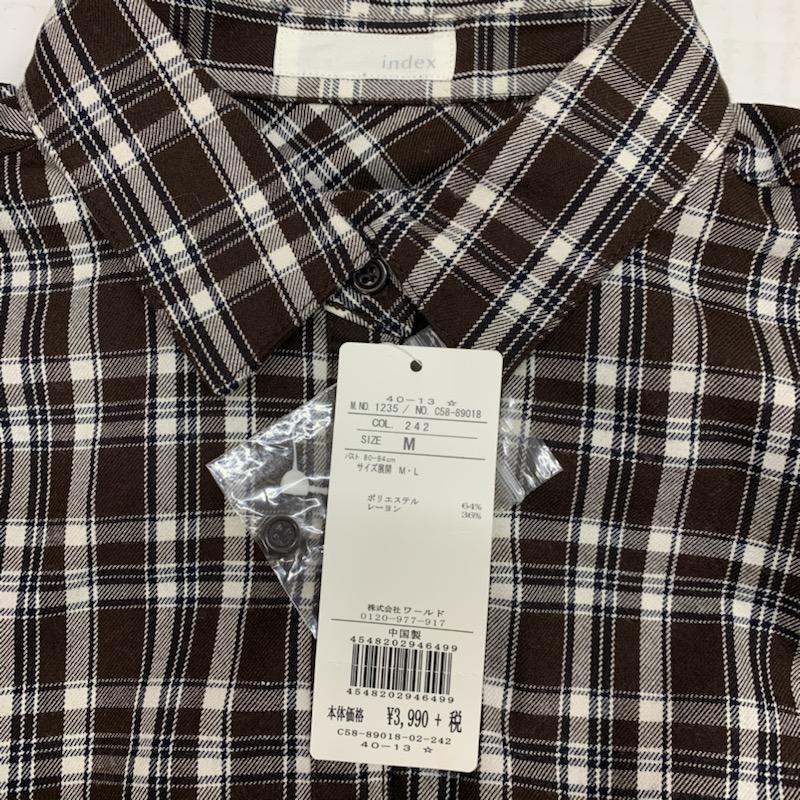 インデックス index シャツ、ブラウス 長袖 チェックシャツ タグ付 M チェック 茶 / ブラウン / レディース USED 古着 中古 10039733