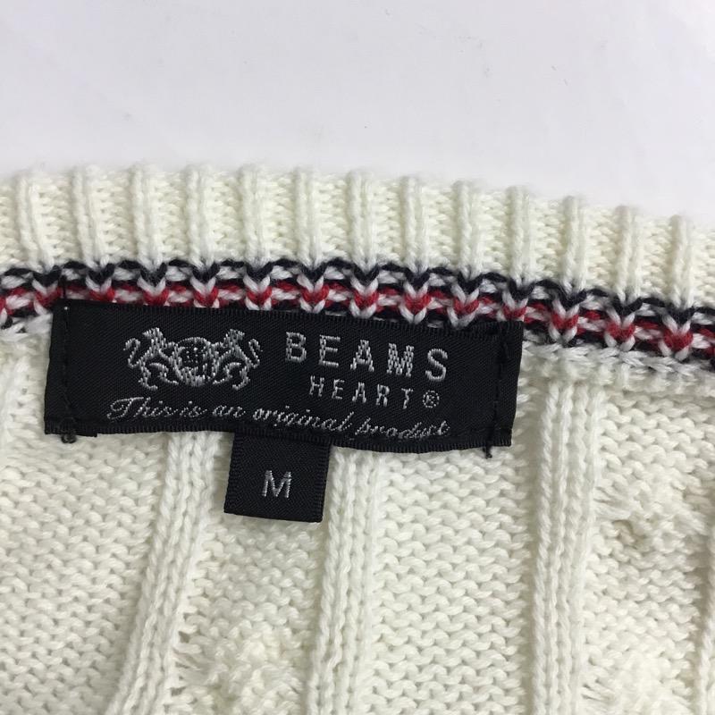ビームス ハート BEAMS HEART ニット、セーター 長袖 クルーネック M 無地 白 / ホワイト / メンズ USED 古着 中古 10041015