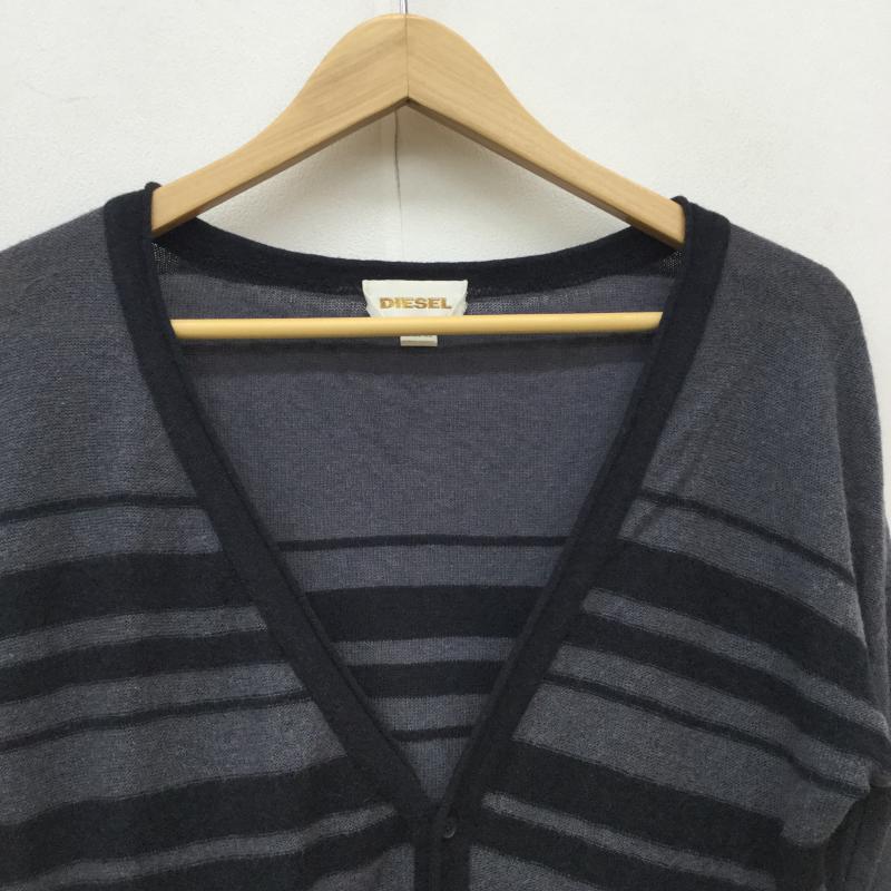 ディーゼル DIESEL カーディガン 長袖 XS ボーダー柄 灰 / グレー / X 黒 / ブラック / メンズ USED 古着 中古 10041132