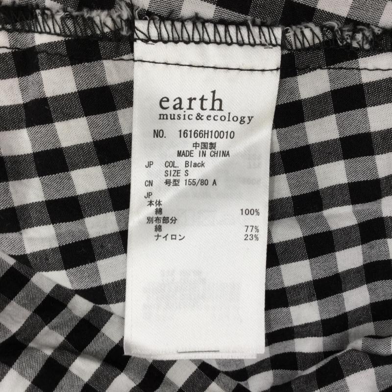 アースミュージックアンドエコロジー earth music&ecology ワンピース ひざ丈スカート ギンガムチェック半そでワンピース S チェック 白 / ホワイト / X 黒 / ブラック / レディース USED 古着 中古 10041312