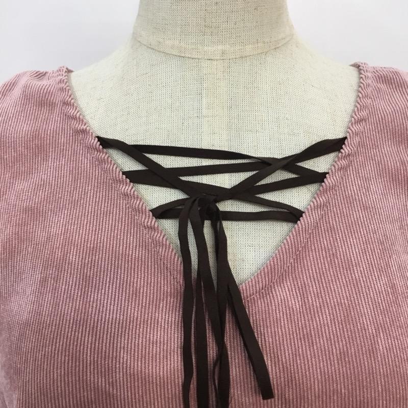 マジェスティックレゴン MAJESTIC LEGON シャツ、ブラウス 長袖 細コール編み上げブラウス M 無地 桃 / ピンク / レディース USED 古着 中古 10041398