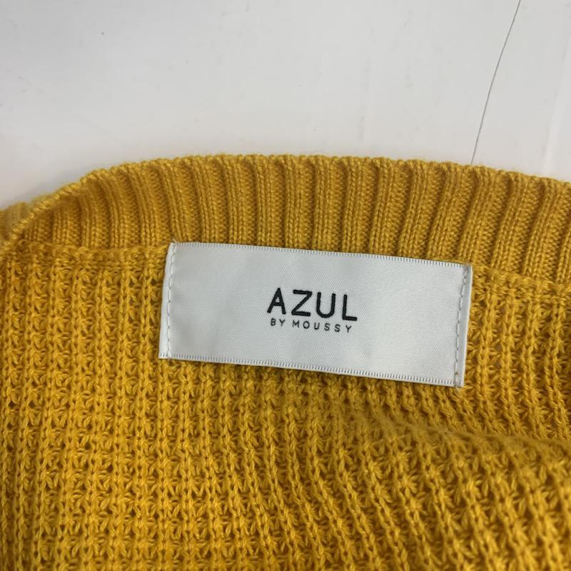 アズールバイマウジー AZUL BY MOUSSY ニット、セーター 七分袖 ワッフル編み7分袖クルーネックニットプルオーバー M 無地 黄 / イエロー / レディース USED 古着 中古 10041477