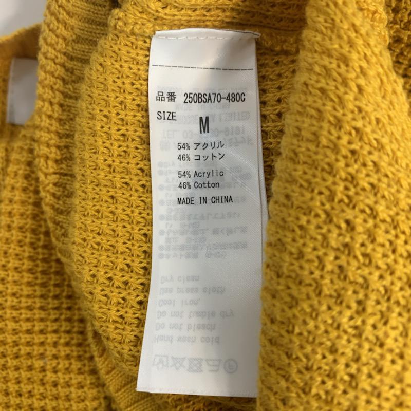 アズールバイマウジー AZUL BY MOUSSY ニット、セーター 七分袖 ワッフル編み7分袖クルーネックニットプルオーバー M 無地 黄 / イエロー / レディース USED 古着 中古 10041477