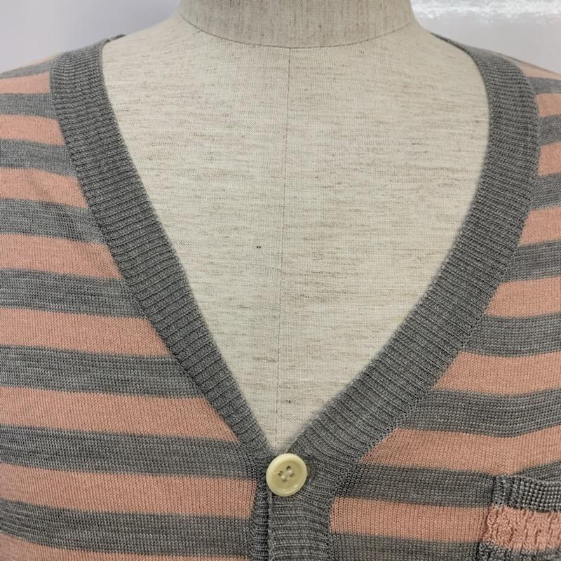 ノットバード not BIRD カーディガン 長袖 ボーダー ボーダー柄 灰 / グレー / X 桃 / ピンク / メンズ USED 古着 中古 10041708