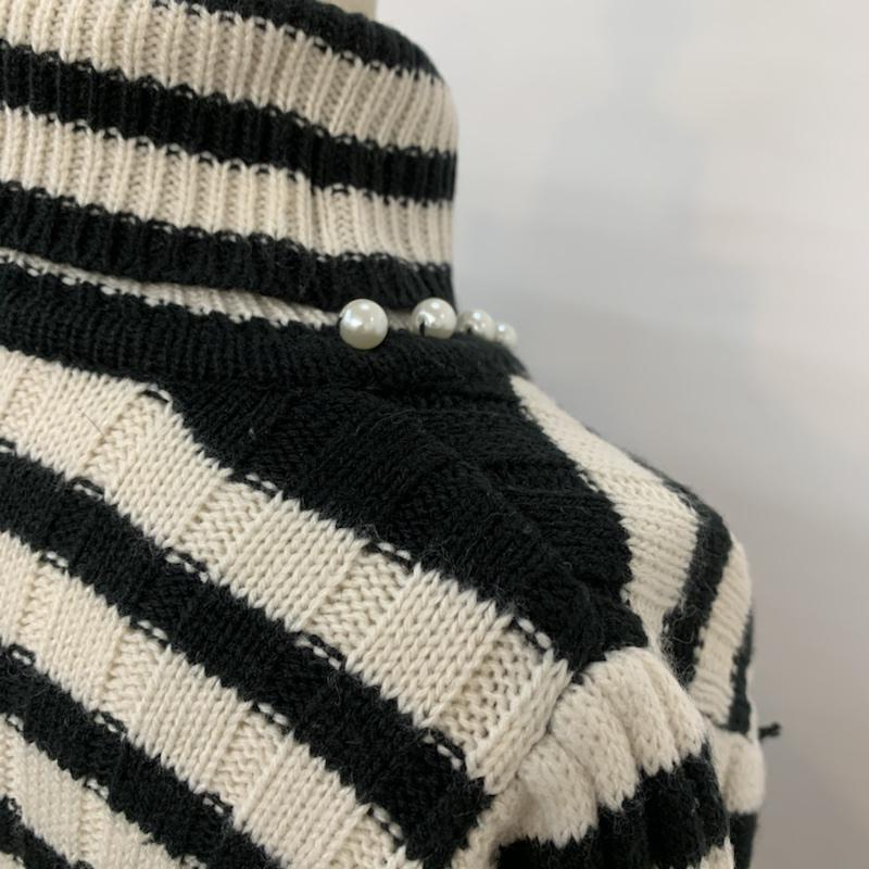 マジェスティックレゴン MAJESTIC LEGON ニット、セーター 長袖 ボーダー タートルネック FREE ボーダー柄 白 / ホワイト / X 黒 / ブラック / レディース USED 古着 中古 10041961
