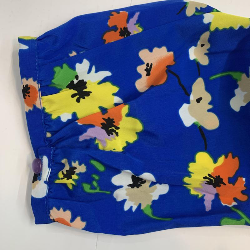 ローリーズファーム LOWRYS FARM カットソー 七分袖 花柄 ペプラム M 花柄 青 / ブルー /  レディース USED 古着 中古 10042422