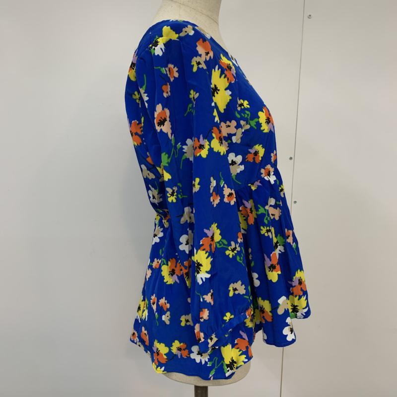 ローリーズファーム LOWRYS FARM カットソー 七分袖 花柄 ペプラム M 花柄 青 / ブルー /  レディース USED 古着 中古 10042422