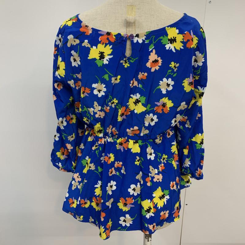 ローリーズファーム LOWRYS FARM カットソー 七分袖 花柄 ペプラム M 花柄 青 / ブルー /  レディース USED 古着 中古 10042422