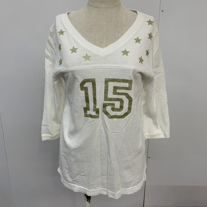 エックスガール X-girl Tシャツ 七分袖 Vネック 星柄 ロゴ 1 星 X 白 / ホワイト / レディース USED 古着 中古 10042444
