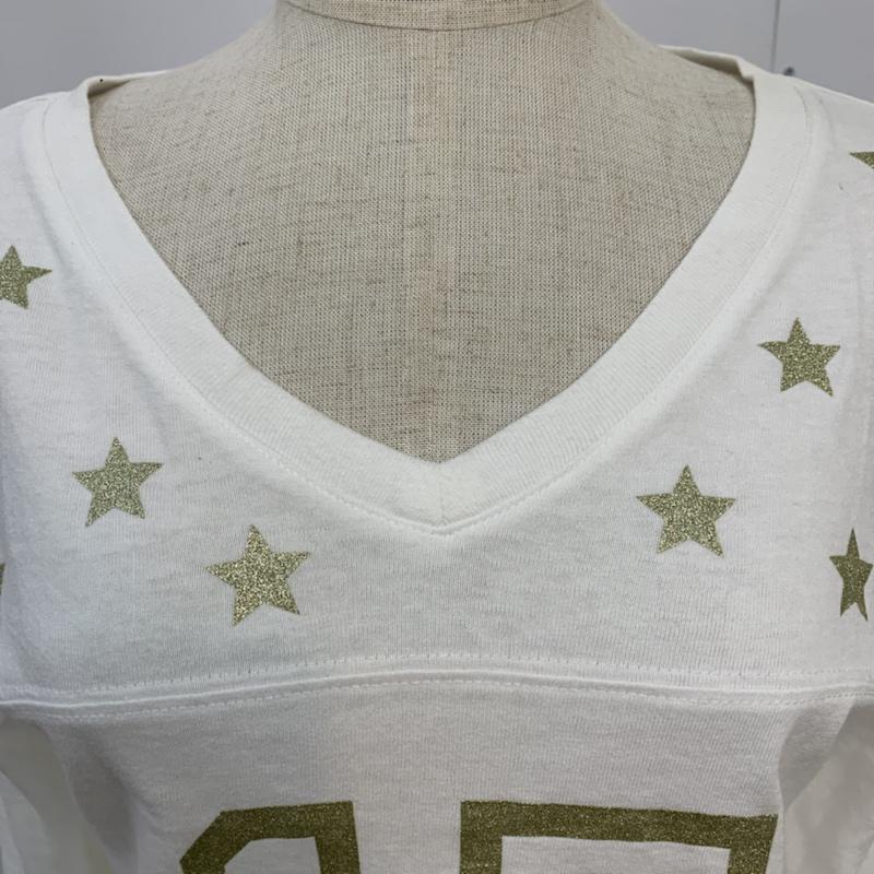 エックスガール X-girl Tシャツ 七分袖 Vネック 星柄 ロゴ 1 星 X 白 / ホワイト / レディース USED 古着 中古 10042444