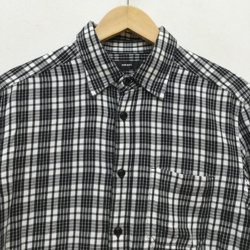 ディーゼル DIESEL シャツ、ブラウス 長袖 S チェック 白 / ホワイト / X 黒 / ブラック / メンズ USED 古着 中古 10043590
