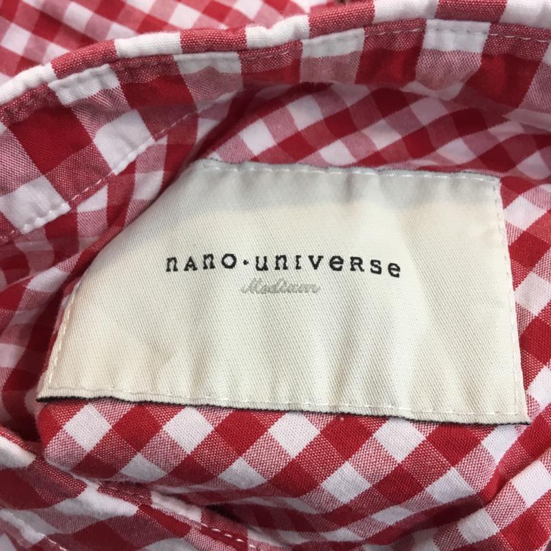 ナノユニバース nano・universe シャツ、ブラウス 半袖 36 チェック 白 / ホワイト / X 赤 / レッド / メンズ USED 古着 中古 10046788