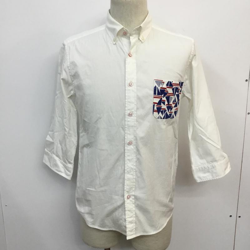 グリーンレーベルリラクシング green label relaxing シャツ、ブラウス 七分袖 ボタンダウンシャツ S 無地 白 / ホワイト / メンズ USED 古着 中古 10046801