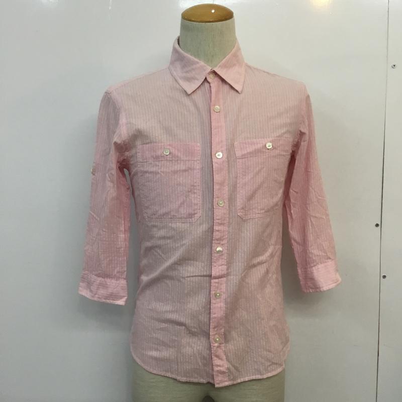 ラウンジリザード LOUNGE LIZARD シャツ、ブラウス 七分袖 1 ストライプ 白 / ホワイト / X 桃 / ピンク / メンズ USED 古着 中古 10047550