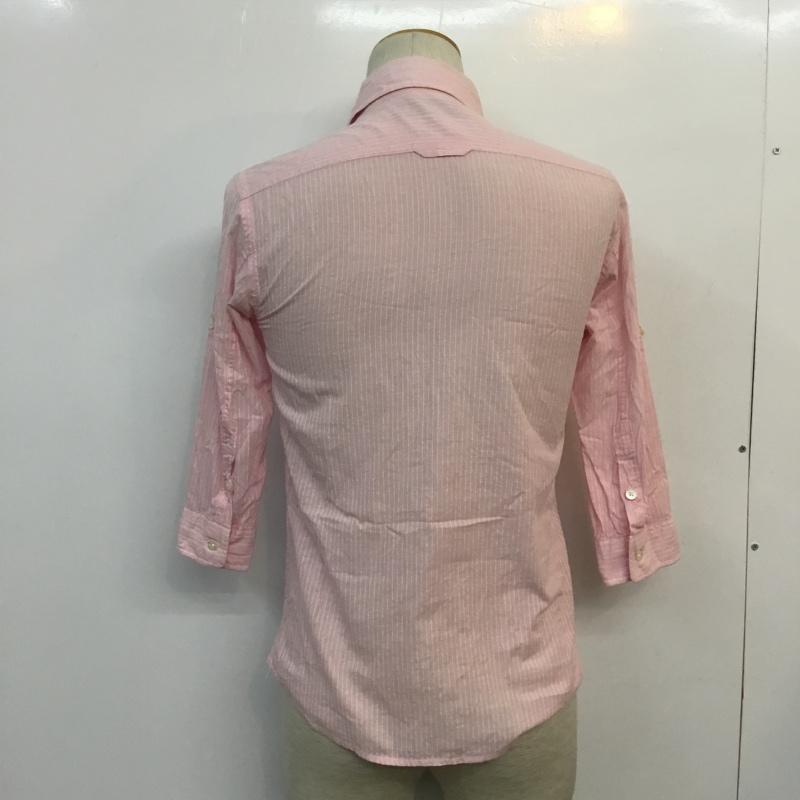 ラウンジリザード LOUNGE LIZARD シャツ、ブラウス 七分袖 1 ストライプ 白 / ホワイト / X 桃 / ピンク / メンズ USED 古着 中古 10047550