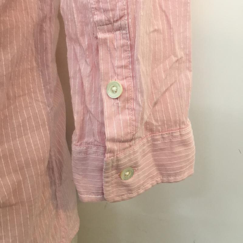 ラウンジリザード LOUNGE LIZARD シャツ、ブラウス 七分袖 1 ストライプ 白 / ホワイト / X 桃 / ピンク / メンズ USED 古着 中古 10047550
