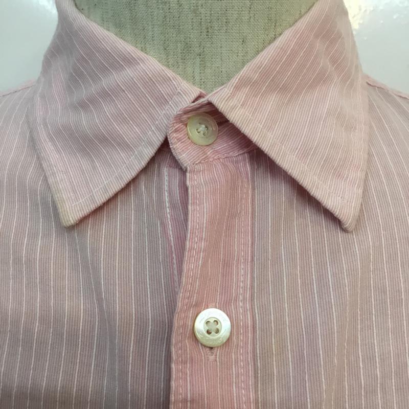 ラウンジリザード LOUNGE LIZARD シャツ、ブラウス 七分袖 1 ストライプ 白 / ホワイト / X 桃 / ピンク / メンズ USED 古着 中古 10047550