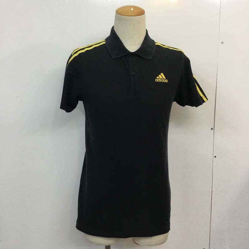 アディダス adidas ポロシャツ 半袖 M 無地 X ワンポイント 黄緑 / イエローグリーン / X 黒 / ブラック / メンズ USED 古着 中古 10047553