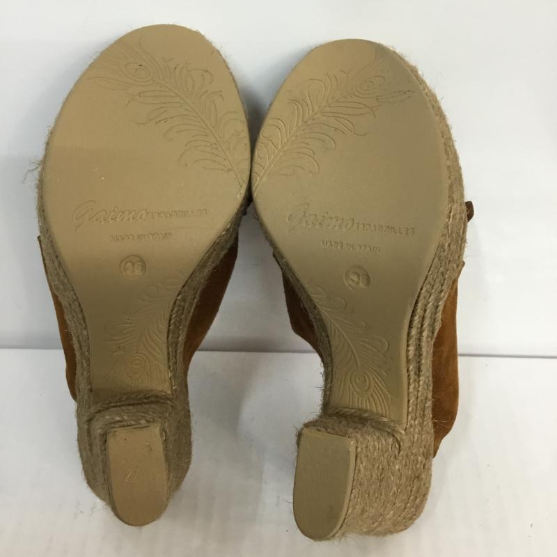 ガイモ GAIMO サンダル サンダル チャンキーヒール フリンジ ジュート 無地 茶 / ブラウン / X ベージュ / ベージュ / レディース USED 古着 中古 10048106