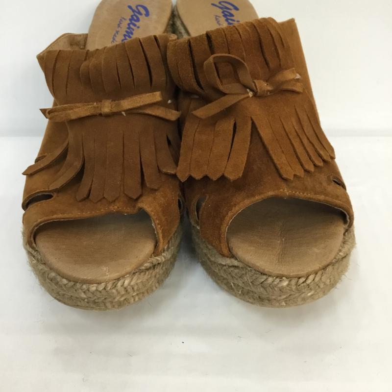 ガイモ GAIMO サンダル サンダル チャンキーヒール フリンジ ジュート 無地 茶 / ブラウン / X ベージュ / ベージュ / レディース USED 古着 中古 10048106