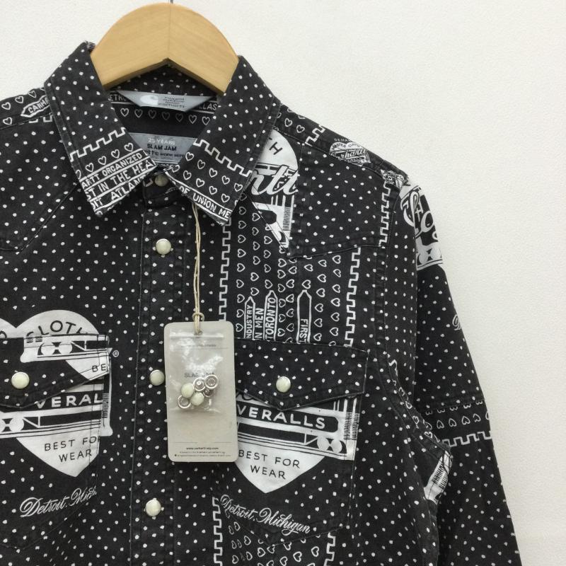 カーハート ダブリューアイピー Carhartt WIP シャツ、ブラウス 長袖 × Slam jam 25周年 S 総柄 黒 / ブラック / メンズ USED 古着 中古 10048363
