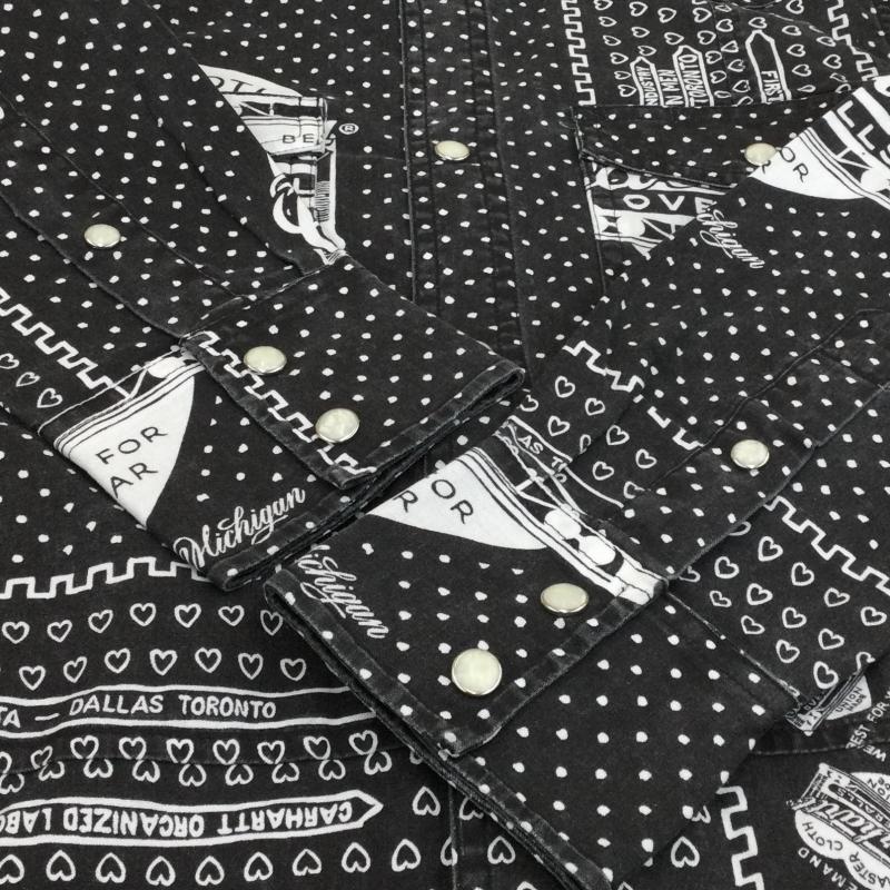 カーハート ダブリューアイピー Carhartt WIP シャツ、ブラウス 長袖 × Slam jam 25周年 S 総柄 黒 / ブラック / メンズ USED 古着 中古 10048363