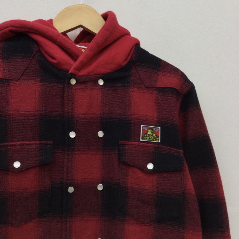ベンデイビス BEN DAVIS パーカー 長袖 M チェック 黒 / ブラック / X 赤 / レッド / メンズ USED 古着 中古 10048529