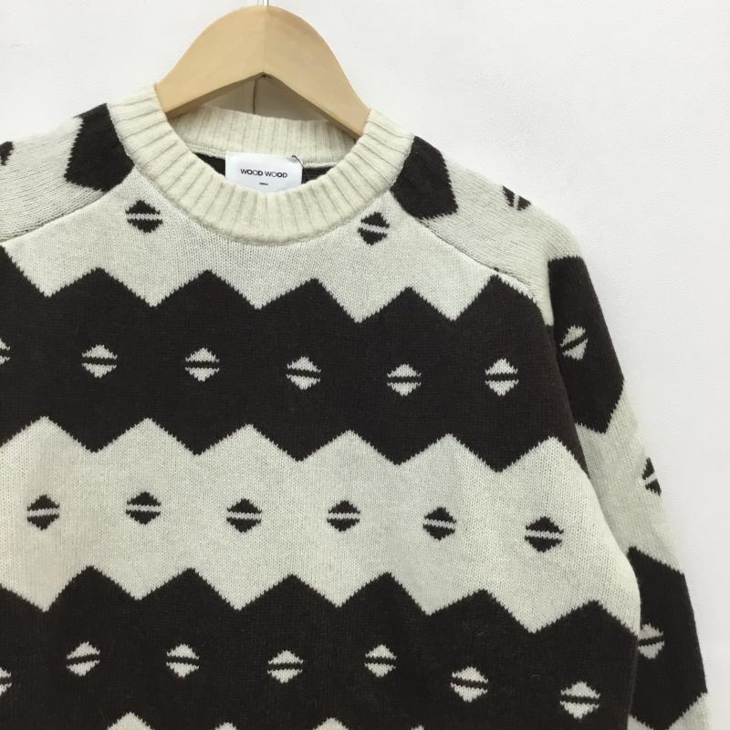 ウッドウッド WOOD WOOD ニット、セーター 長袖 S 白 / ホワイト / X 茶 / ブラウン / メンズ USED 古着 中古 10048979