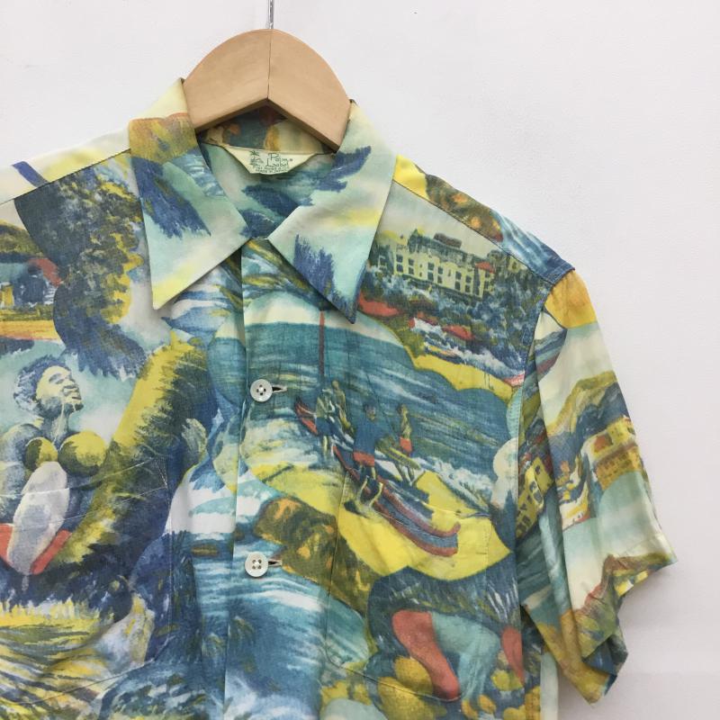 フラットヘッド The Flat Head シャツ、ブラウス 半袖 Palms Label レーヨンシャツ S 総柄 メンズ USED 古着 中古 10049012